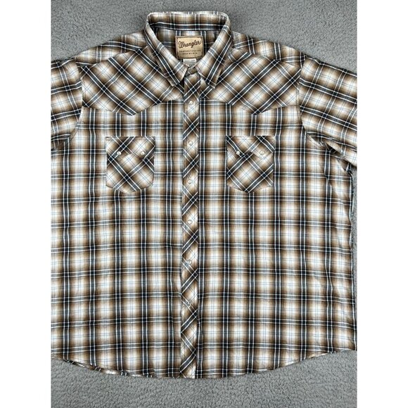 WRANGLER Wrancher S/S Western Style PLAID Pearl Snap Shirt 3XL Brown America USA - Picture 3 of 10